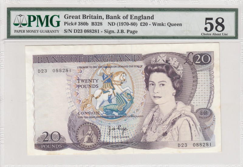 Great Britain, 20 Pounds, 1970, AUNC,p380b
PMG 55, Sign: Page
Serial Number: D...