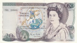 Great Britain, 20 Pounds, 1988-1991, UNC,p380e
Queen II.Elizabeth potrait
Serial Number: 73S 245651
Estimate: 80 - 160 USD
