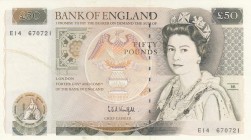 Great Britain, 50 Pounds, 1991-1993, AUNC,p381c
Queen II.Elizabeth potrait
Serial Number: E14 670721
Estimate: 125 - 250 USD