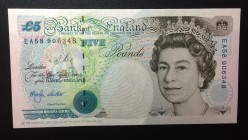 Great Britain, 5 Pounds, 1999, UNC,p382c
Sign: Lowther
Serial Number: EA58 906348
Estimate: 25 - 50 USD