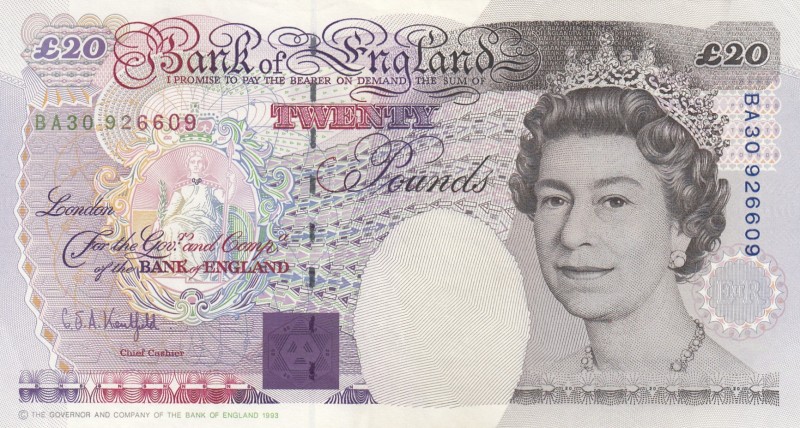 Great Britain, 20 Pounds , 1994, UNC,p387a
Sign: Kentfield
Serial Number: BA30...