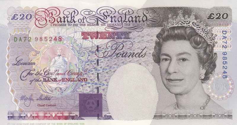 Great Britain, 20 Pounds , 1999, UNC,p387b
Sign: Lowther
Serial Number: DA72 9...