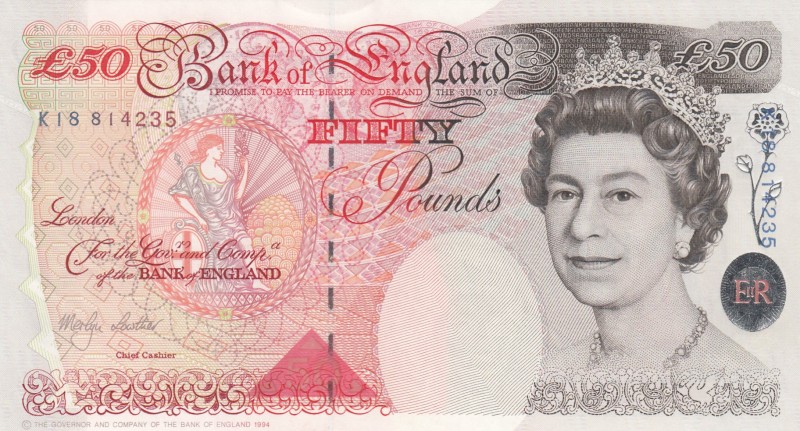 Great Britain, 50 Pounds , 1999, UNC,p388b
Sign: Lowther
Serial Number: K18 81...