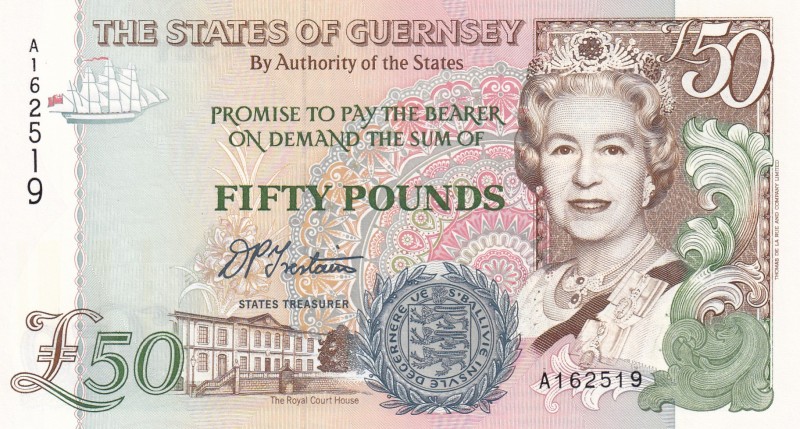 Guernsey, 50 Pounds, 1994, UNC,p59a
Sign: Trestain
Serial Number: A 162519
Es...