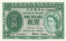 Hong Kong, 1 Dollar, 1959, UNC,p324Ab
Portrait of Queen Elizabeth II
Serial Number: 6X 436862
Estimate: 40 - 80 USD