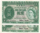Hong Kong, 1 Dollar, 1959, UNC,p324Ab, (Total 2 consecutive banknotes)

Serial Number: AR 875934-5
Estimate: 75 - 150 USD