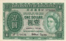 Hong Kong, 1 Dollar, 1957, XF,p324Ab
Portrait of Queen Elizabeth II
Serial Number: 3 F 579036
Estimate: 20 - 40 USD