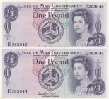 Isle of Man, 1 Pound, 1972, UNC,p29c, (Total 2 consecutive banknotes)
Portrait of Queen Elizabeth II, There are stains both.
Serial Number: E263046,...