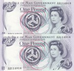 Isle of Man, 1 Pound, 1983, UNC,p40c, (Total 2 consecutive banknotes)
Portrait of Queen Elizabeth II
Serial Number: AA114914, AA114913
Estimate: 20...