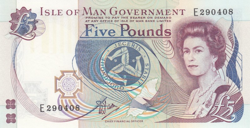 Isle of Man, 5 Pounds, 1983, UNC,p41a
Sign: Dawson
Serial Number: E 290408
Es...