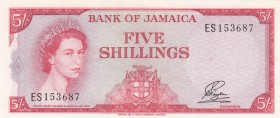 Jamaica, 5 Shillings, 1960, AUNC,p49
Portrait of Queen Elizabeth II
Serial Number: ES153687
Estimate: 70 - 140 USD