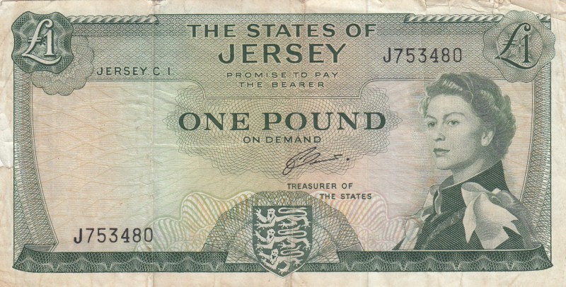 Jersey, 1 Pound, 1963, FINE,p8b

Serial Number: J 753480
Estimate: 20 - 40 US...