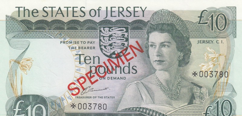 Jersey, 10 Pounds, 1976, UNC,p13as, SPECİMEN
Sign: Clennett
Serial Number: *00...