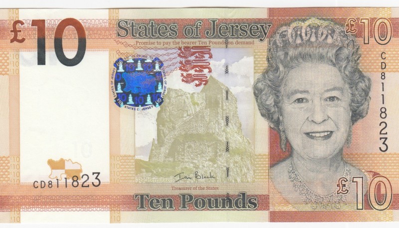 Jersey, 10 Pounds, 2010, UNC,p34a
Portrait of Queen Elizabeth II
Serial Number...