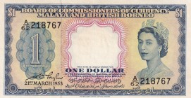 Malaya and British Borneo, 1 Dollar, 1953, UNC,p1

Serial Number: A/62 218767
Estimate: 150 - 300 USD