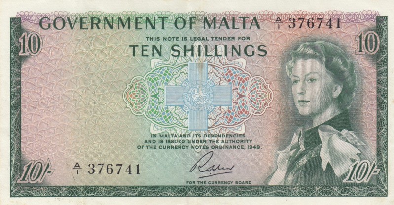 Malta, 10 Shillings, 1963, XF,p25a

Serial Number: A/1 376741
Estimate: 100 -...