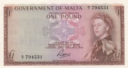 Malta, 1 Pound, 1963, UNC,p26a

Serial Number: A/3 794531
Estimate: 350 - 700 USD