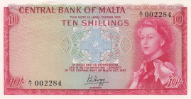Malta, 10 Shillings, 1968, UNC,p28a
Low serial number
Serial Number: A/1 002284
Estimate: 200 - 400 USD