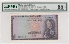 Malta, 5 Pounds, 1967, UNC,p30
PMG 65 EPQ
Serial Number: A/12 599263
Estimate: 300 - 600 USD