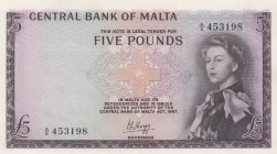Malta, 5 Pounds, 1968, UNC,p30a

Serial Number: A/6 453198
Estimate: 350 - 700 USD