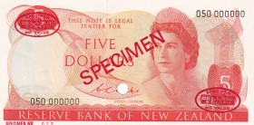 New Zealand, 5 Dollars, 1968, UNC,p165bs, SPECİMEN
Sign: Wilks
Serial Number: 050 000000
Estimate: 300 - 600 USD