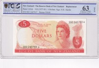 New Zealand, 5 Dollars, 1977, UNC,p165dr, REPLACEMENT
PCGS 63 OPQ, Sign: Hardie
Serial Number: 992 240793*
Estimate: 125 - 250 USD