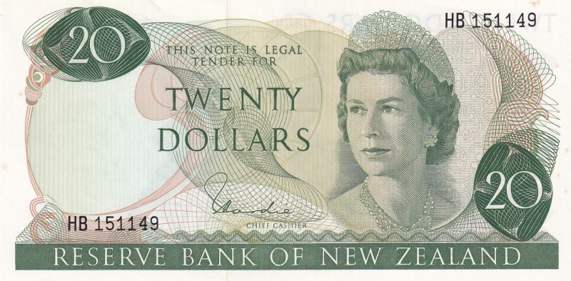 New Zealand, 20 Dollars, 1977, UNC,p167d
Sign: Hardie
Serial Number: HB 151149...