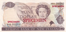 New Zealand, 1 Dollar, 1981, UNC,p169as, SPECİMEN
Sign: Hardie
Serial Number: AAA 000000
Estimate: 200 - 400 USD