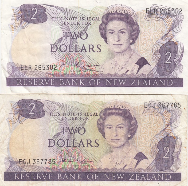 New Zealand, 2 Dollars, 1985, VF,p170a, (Toplam 2 adet banknot)
Sign: Russall
...