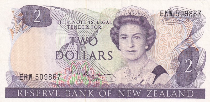 New Zealand, 2 Dollars, 1985, UNC,p170b
Sign: Russall
Serial Number: EKW 50986...