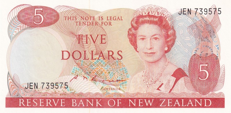 New Zealand, 5 Dollars, 1985, UNC,p171b
Sign: Russall
Serial Number: JEN 73957...