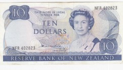 New Zealand, 10 Dollars, 1981/1985, XF,p172a
Portrait of Queen Elizabeth II
Serial Number: NFR 402823
Estimate: 20 - 40 USD