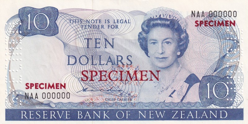 New Zealand, 10 Dollars, 1981, UNC,p172as, SPECİMEN
Sign: Hardie
Serial Number...