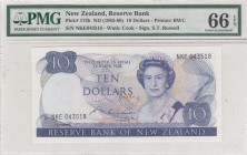 New Zealand, 10 Dollars, 1985, UNC,p172b
PMG 66 EPQ, Sign: Russell
Serial Number: NKE 043518
Estimate: 50 - 100 USD