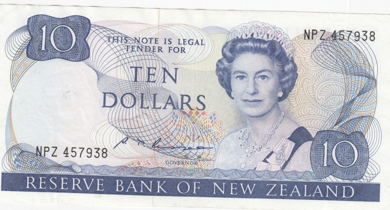 New Zealand, 10 Dollars, 1985/1989, AUNC,p172b
Portrait of Queen Elizabeth II
...