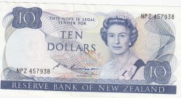 New Zealand, 10 Dollars, 1985/1989, AUNC,p172b
Portrait of Queen Elizabeth II
Serial Number: NPZ 457938
Estimate: 25 - 50 USD