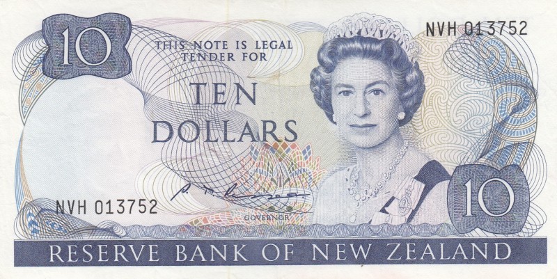 New Zealand, 10 Dollars, 1985, AUNC,p172b
Sign: Russall
Serial Number: NVH 013...