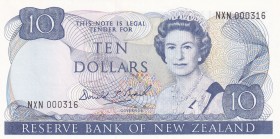 New Zealand, 10 Dollars, 1989, UNC,p172c, "NXN" first prefix and low serial number
Sign: Brash
Serial Number: NXN 000316
Estimate: 50 - 100 USD