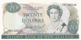New Zealand, 20 Dollars, 1989, UNC,p173c, "NHT" first prefix and low serial number
Sign: Brash
Serial Number: THT 000196
Estimate: 75 - 150 USD
