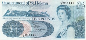 Saint Helena, 5 Pounds, 1976, UNC,p7a
Beatuful serial number. Portrait of Queen Elizabeth II
Serial Number: H/I 044444
Estimate: 100 - 200 USD