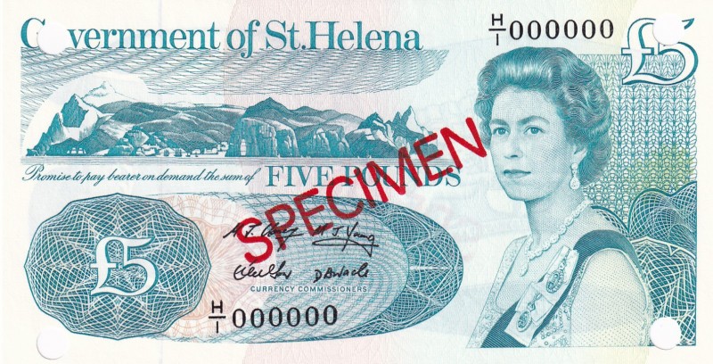 Saint Helena, 5 Pounds, 1981, UNC,p7bs, SPECİMEN

Serial Number: H/1000000
Es...