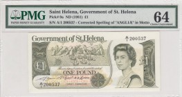 Saint Helena, 1 Pound, 1981, UNC,p9a
PMG 64
Serial Number: A/1 200537
Estimate: 30 - 60 USD
