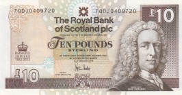 Scotland, 10 Pounds, 2012, UNC, p368
Commemorative banknote printed in memory of the 60th anniversary of the Queen's throne. On the back of the bankn...