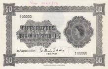 Seychelles, 50 Rupees, 1954, UNC,p13as, SPECİMEN

Serial Number: A/2 00000
Estimate: 2500 - 5000 USD