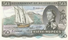 Seychelles, 50 Rupees, 1973, UNC,p17e

Serial Number: A/1 206839
Estimate: 1000 - 2000 USD