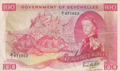 Seychelles, 100 Rupees, 1973, VF,p18d

Serial Number: A/1 071052
Estimate: 1250 - 2500 USD