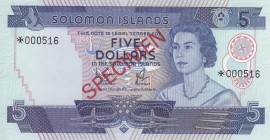 Solomon Islands, 5 Dollars, 1977, UNC,p6s, SPECİMEN
Low serial number
Serial Number: *000516
Estimate: 30 - 60 USD