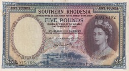 Southern Rhodesia, 5 Pounds, 1953, VF,p14a
3 January 1953
Serial Number: C/28 015162
Estimate: 2500 - 5000 USD