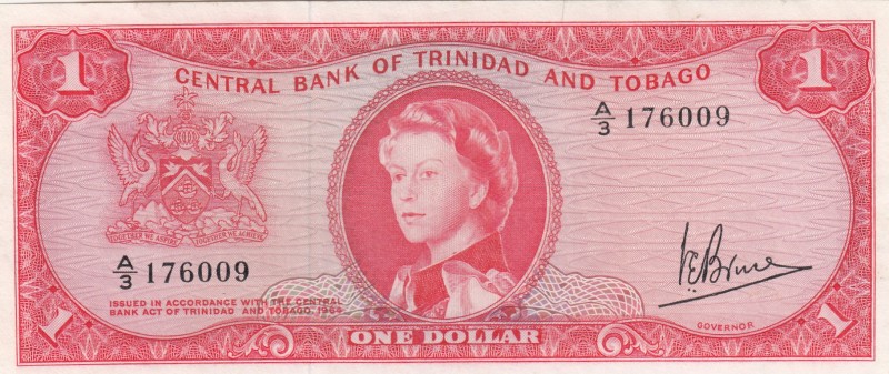 Trinidad & Tobago, 1 Dollar, 1964, UNC,p26c
Sing: Victor E. Bruce
Serial Numbe...