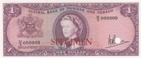Trinidad & Tobago, 1 Dollar, 1964, UNC,p26ccts, COLOR TRİAL SPECİMEN
Sing: Victor E. Bruce
Serial Number: V/3 00000
Estimate: 175 - 350 USD